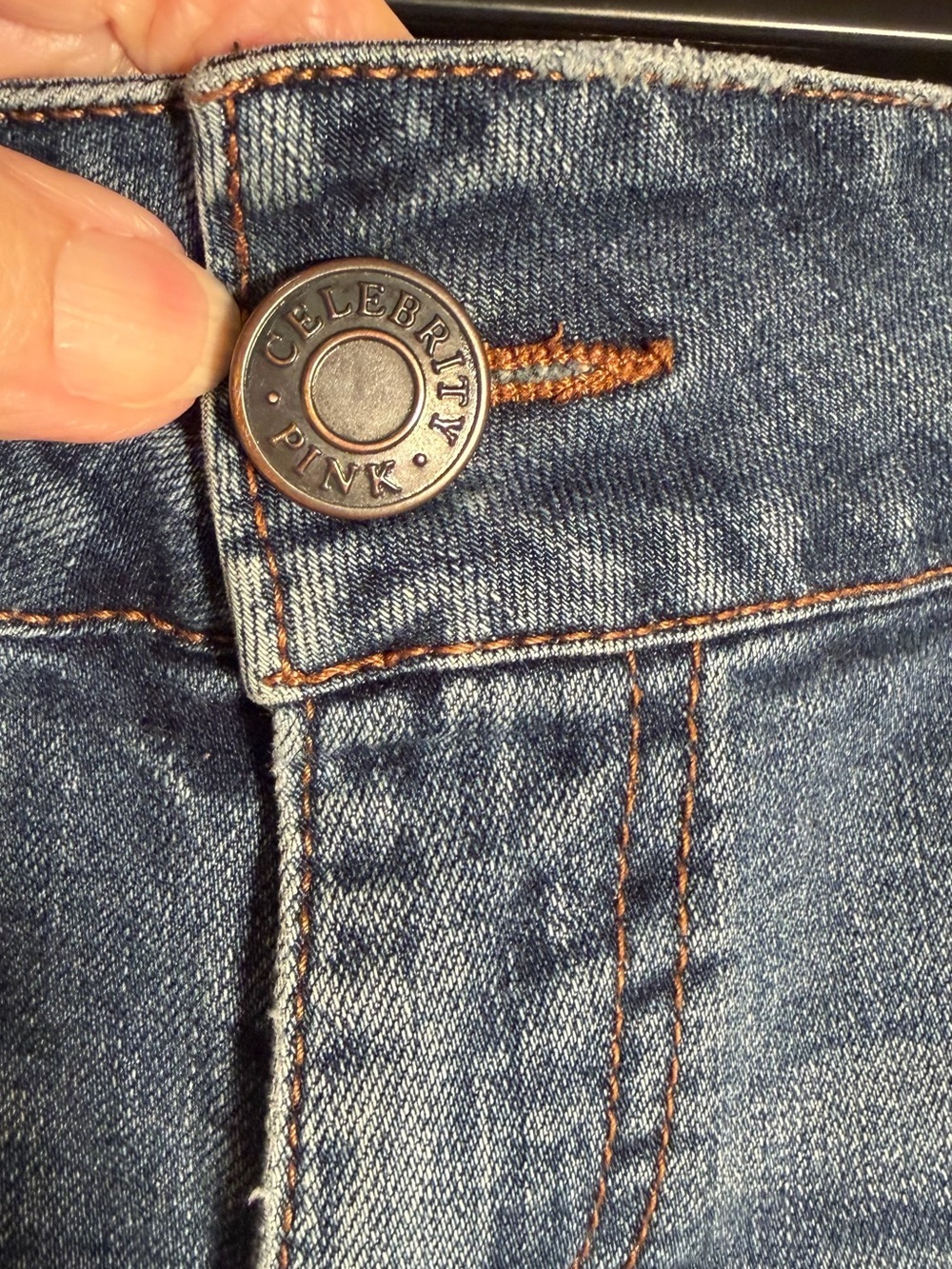 Celebrity Pink Denim Shorts Blue Distressed Copper Stitching - Picture 5 of 11